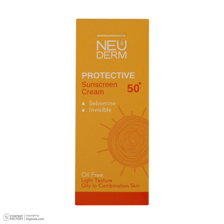 محصول نمونه تستی کرم ضدآفتاب بیرنگ نئودرم مدل Highly Protective SPF50، مناسب پوستهای چرب تا مختلط، حجم 50 میلیلیتر